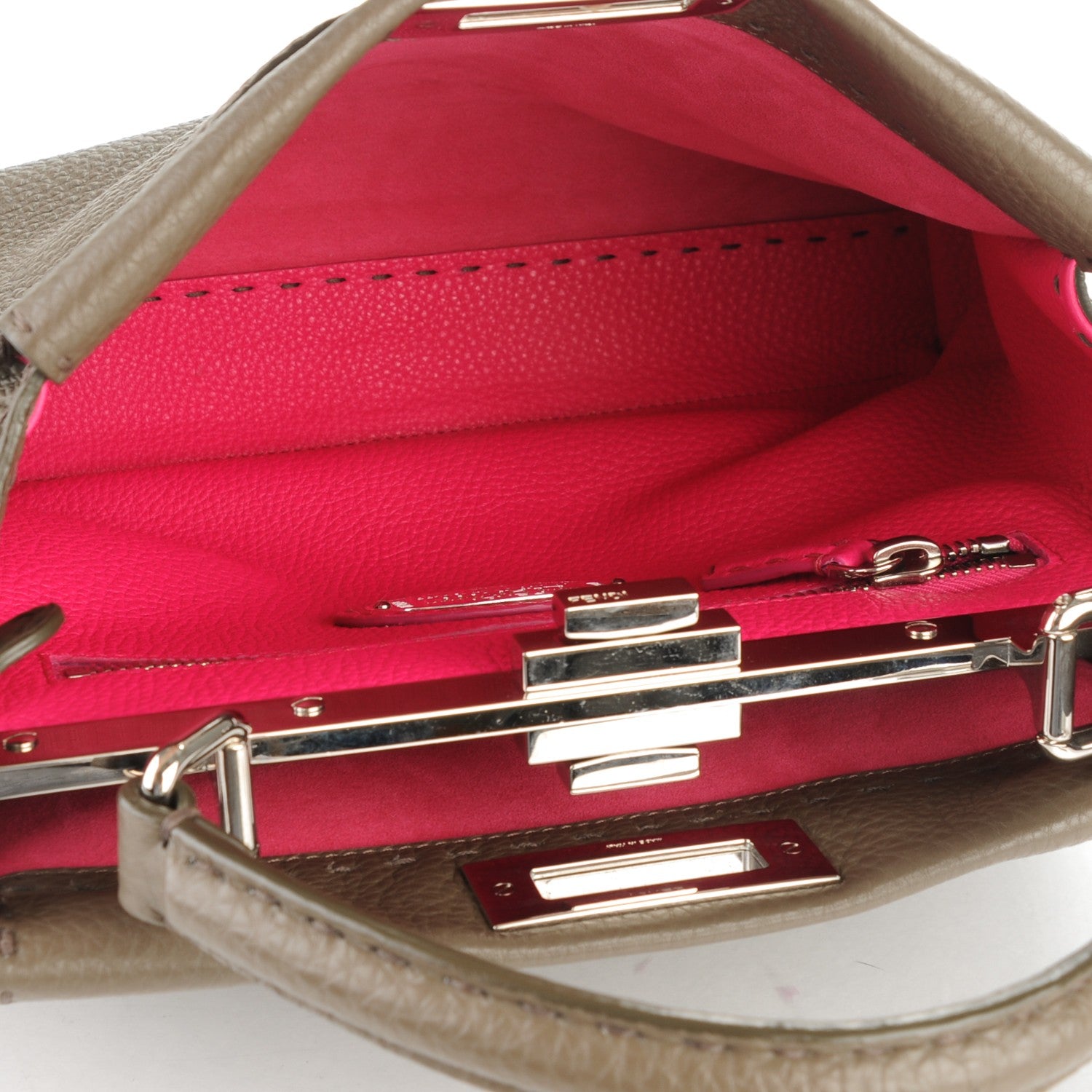 Fendi Cuoio Romano Alcantara Selleria Medium Peekaboo Iconic Satchel Grey Fuchsia 6 of 9