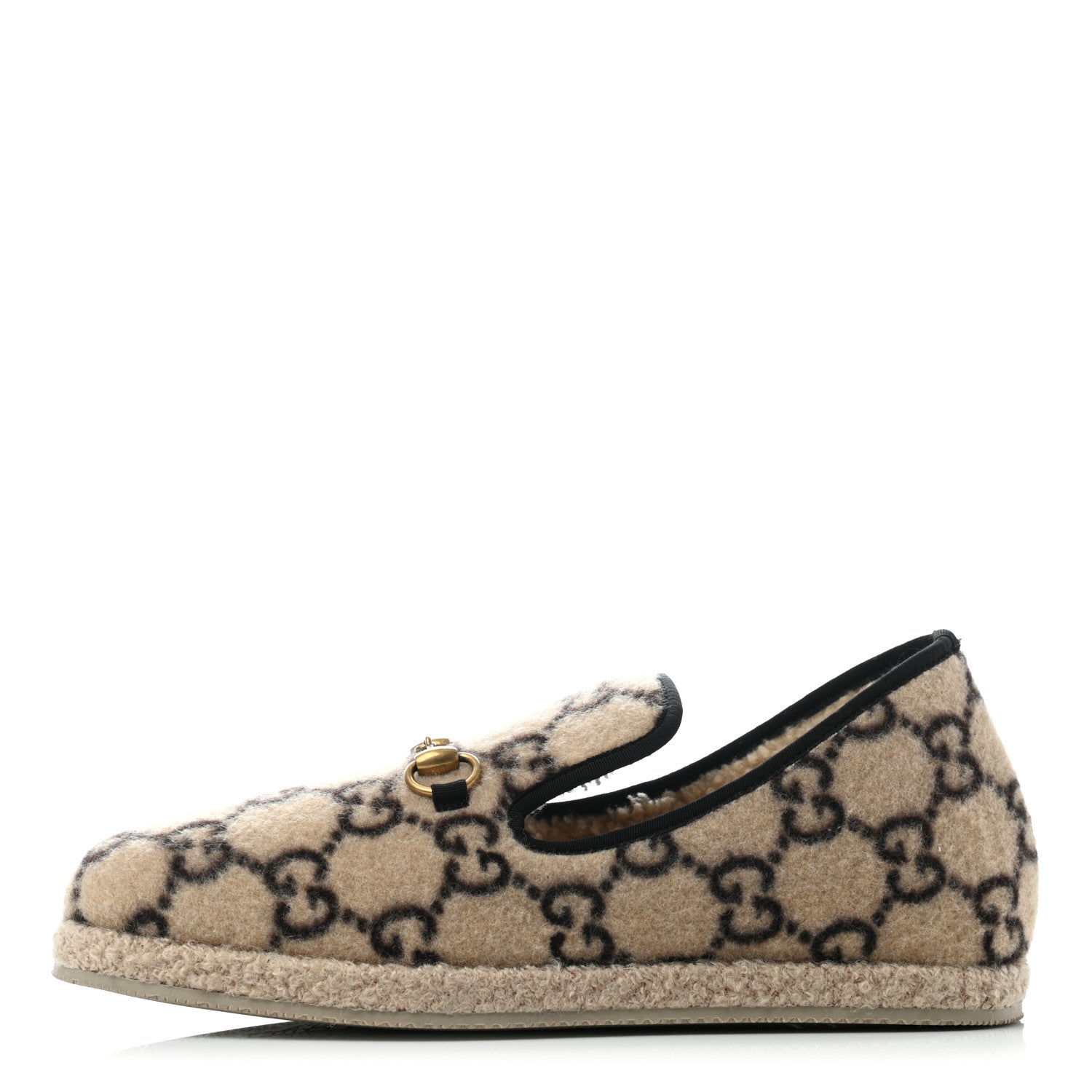 Gucci Covered Wool GG Monogram Mens Fria Horsebit Loafers 8.5 Beige Ebony Black Butterscotch 1 of 8