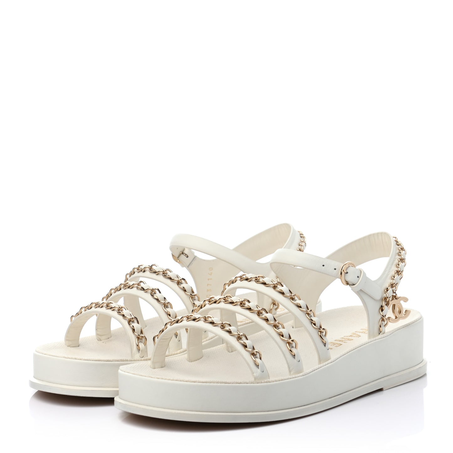 Calfskin Chain Platform Sandals 37 White