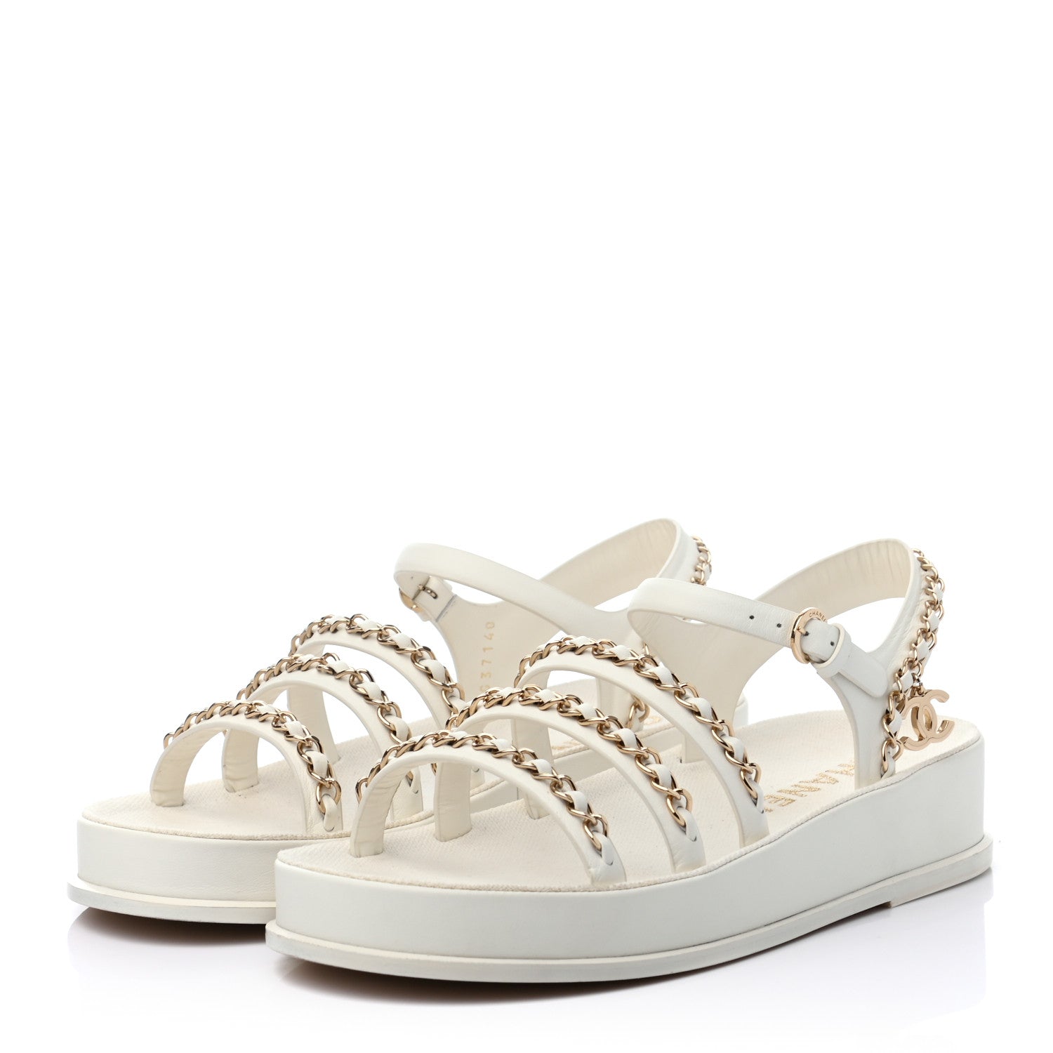 Chanel Calfskin Chain Platform Sandals 37 White 2 of 8