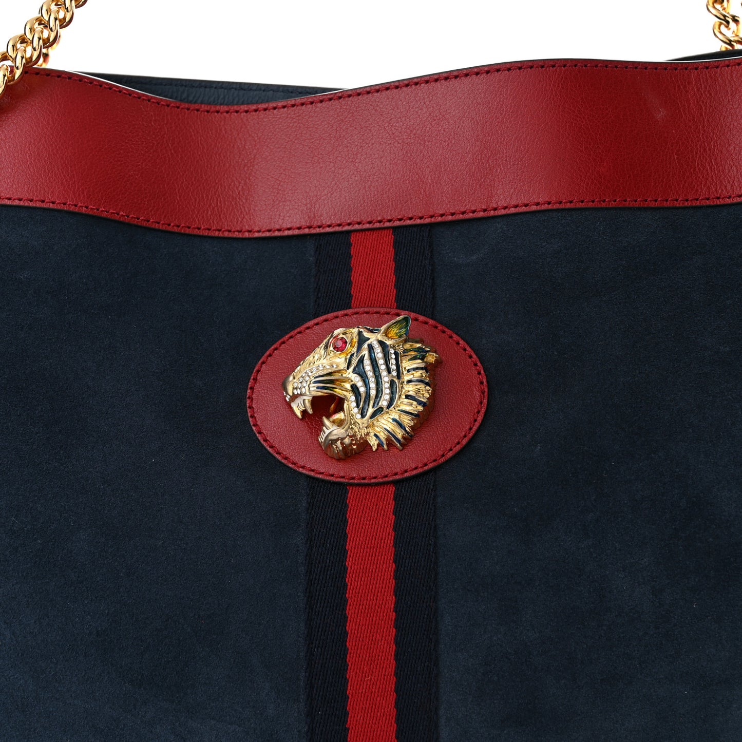 Suede Calfskin Large Rajah Chain Tote New Blue Romantic Cherry