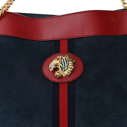 Gucci Suede Calfskin Large Rajah Chain Tote New Blue Romantic Cherry 9 of 12