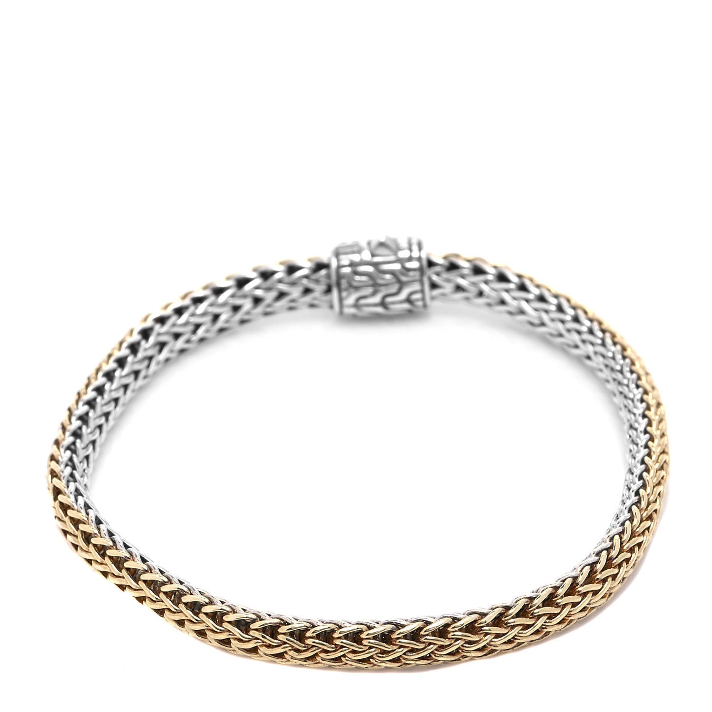 Sterling Silver 18K Yellow Gold Diamond 5mm Classic Chain Reversible Bracelet
