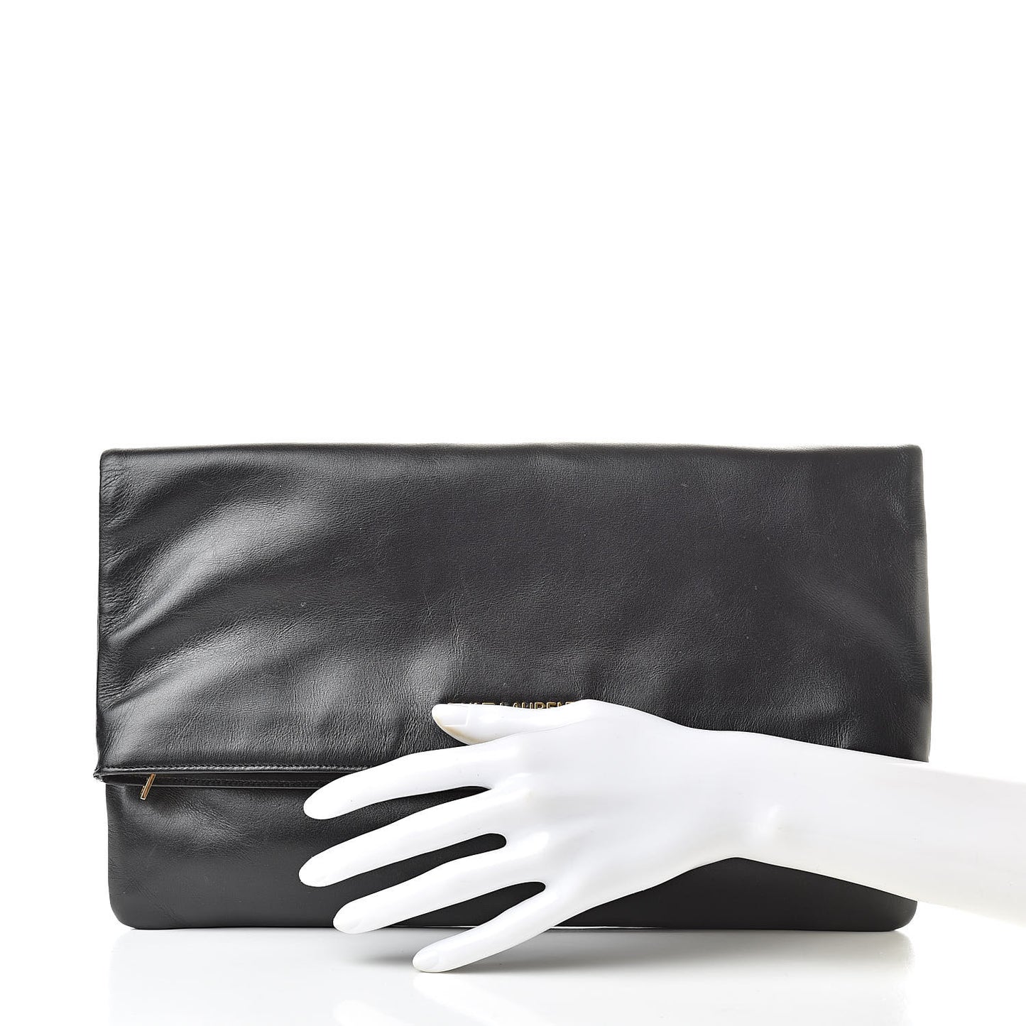Smooth Calfskin Letters Fold-Over Clutch Black