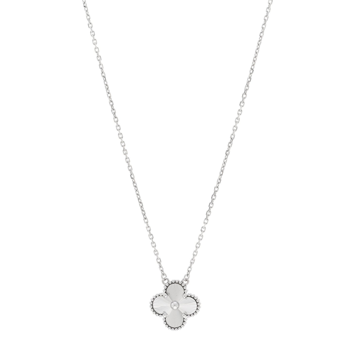 18K White Gold Guilloche Vintage Alhambra Pendant Necklace