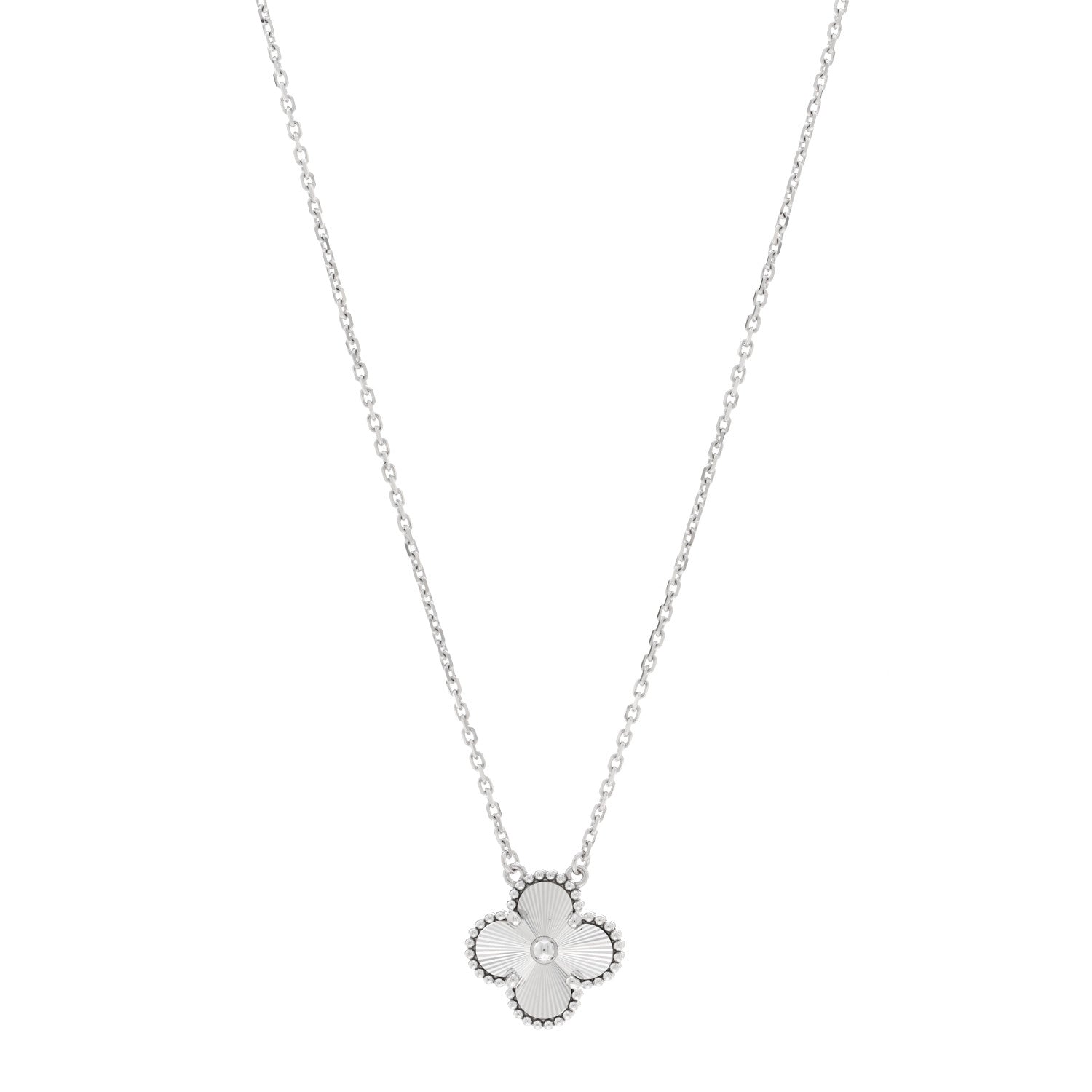 Van Cleef & Arpels 18K White Gold Guilloche Vintage Alhambra Pendant Necklace 1 of 6