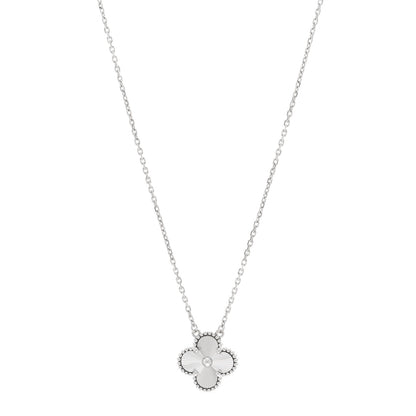 Van Cleef & Arpels 18K White Gold Guilloche Vintage Alhambra Pendant Necklace 1 of 6