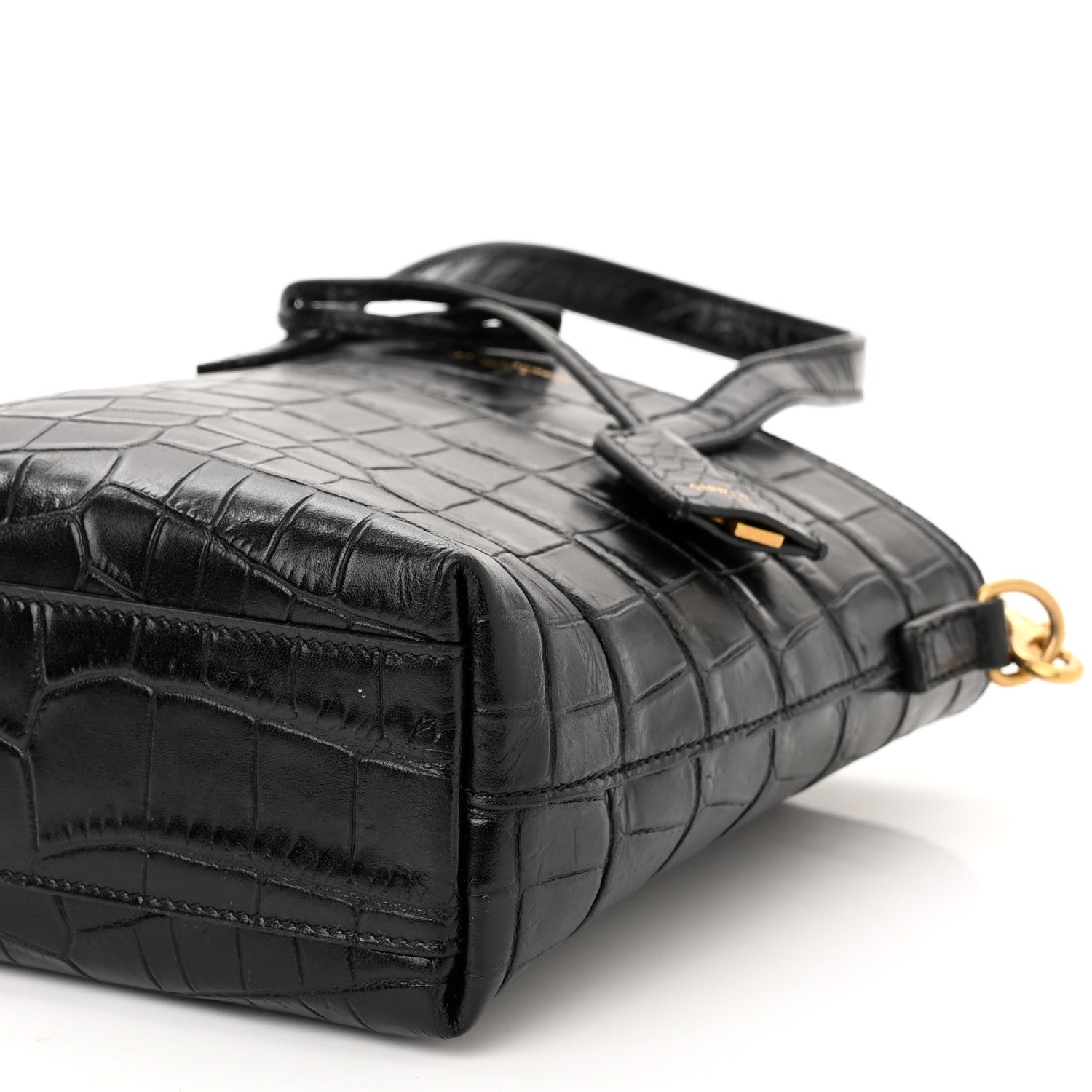 Saint Laurent Calfskin Crocodile Embossed Paris Mini Toy Shopper Tote Black 10 of 10