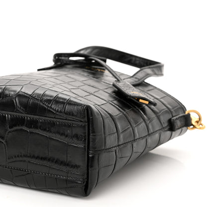Saint Laurent Calfskin Crocodile Embossed Paris Mini Toy Shopper Tote Black 10 of 10