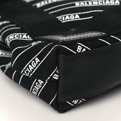 Balenciaga Cotton Canvas Calfskin Logo Print Navy Cabas XS Black White 8 of 9
