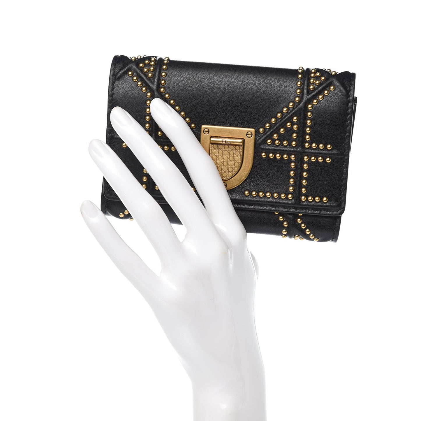 Lambskin Cannage Studded Diorama Elancee Wallet Black