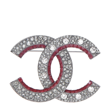 Chanel Ruthenium Crystal CC Brooch Red 1 of 5