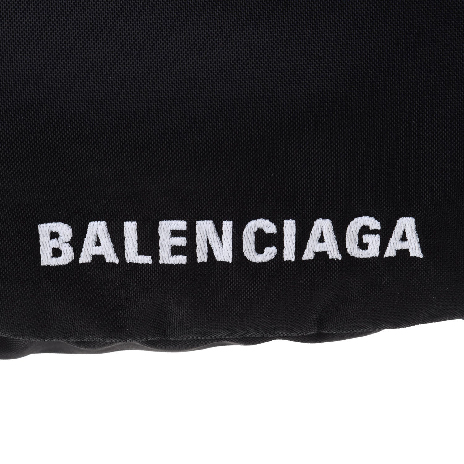 Balenciaga Recycled Sport Nylon Logo Embroidered Large Wheel Sling Bag Black White 9 of 11