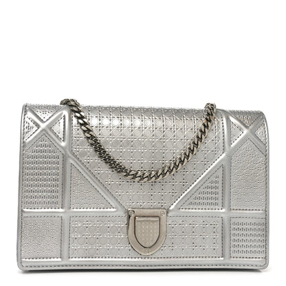 Christian Dior Metallic Patent Micro-Cannage Diorama Wallet on Chain Pouch Silver 1 of 10