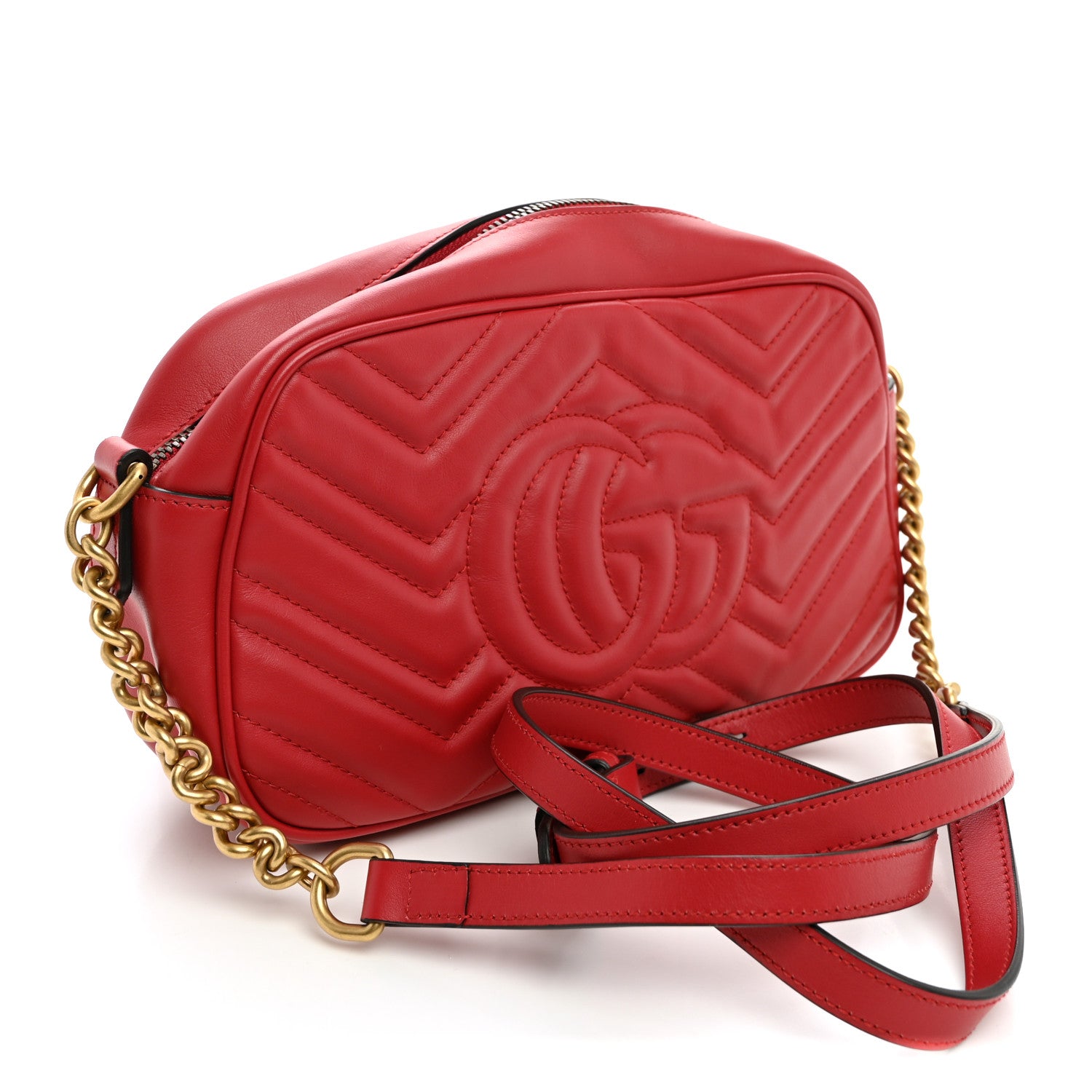 Gucci Calfskin Matelasse Small GG Marmont Chain Shoulder Bag Hibiscus Red 3 of 10