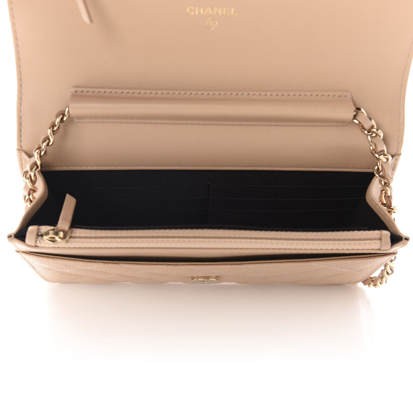 Caviar Quilted CC Filigree Wallet On Chain WOC Beige Black