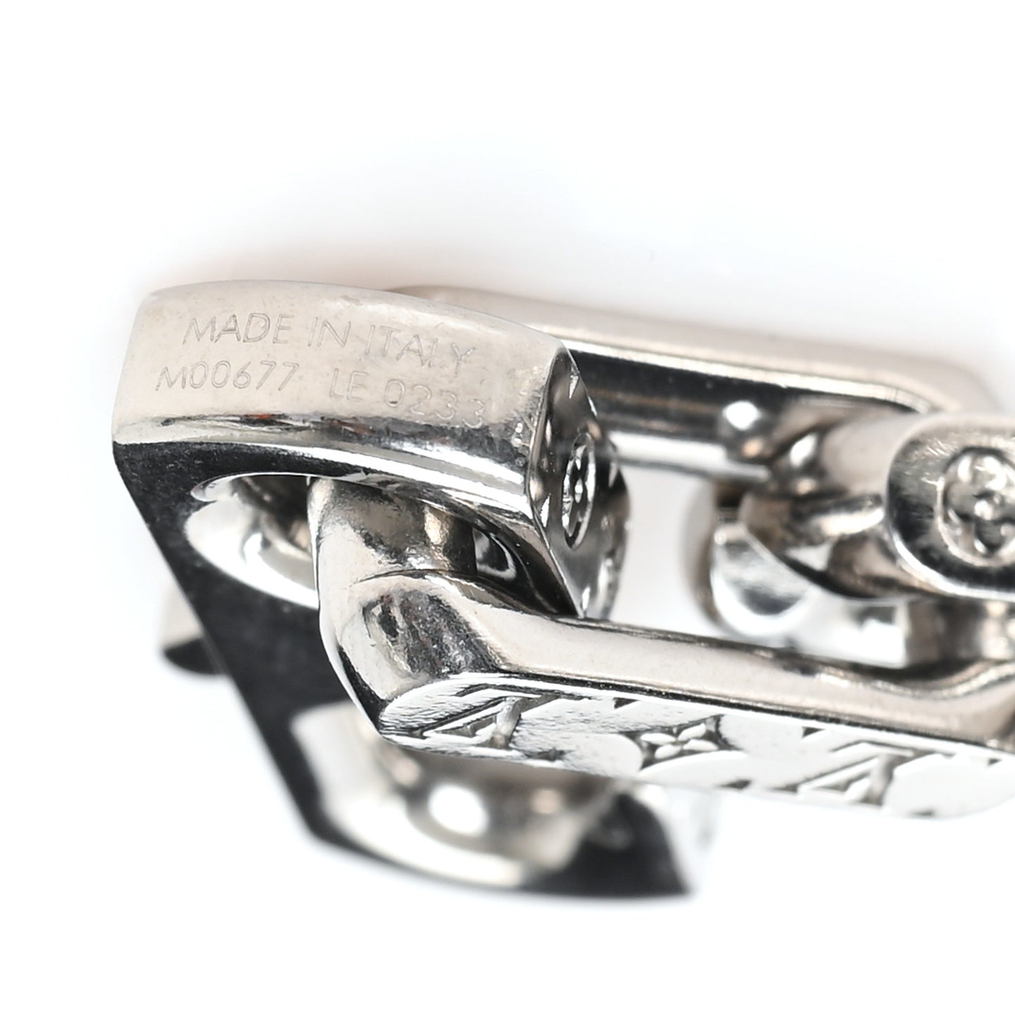 Metal Engraved Monogram Chain Necklace Silver Black