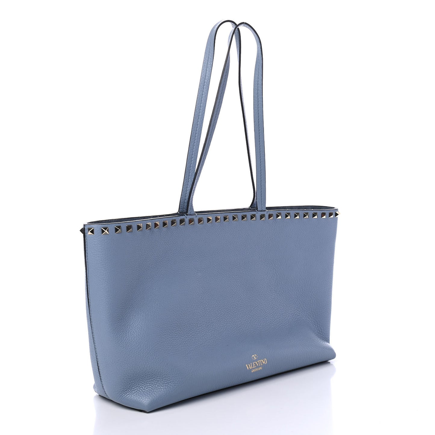 Grained Calfskin Small Rockstud Shoulder Tote Niagara