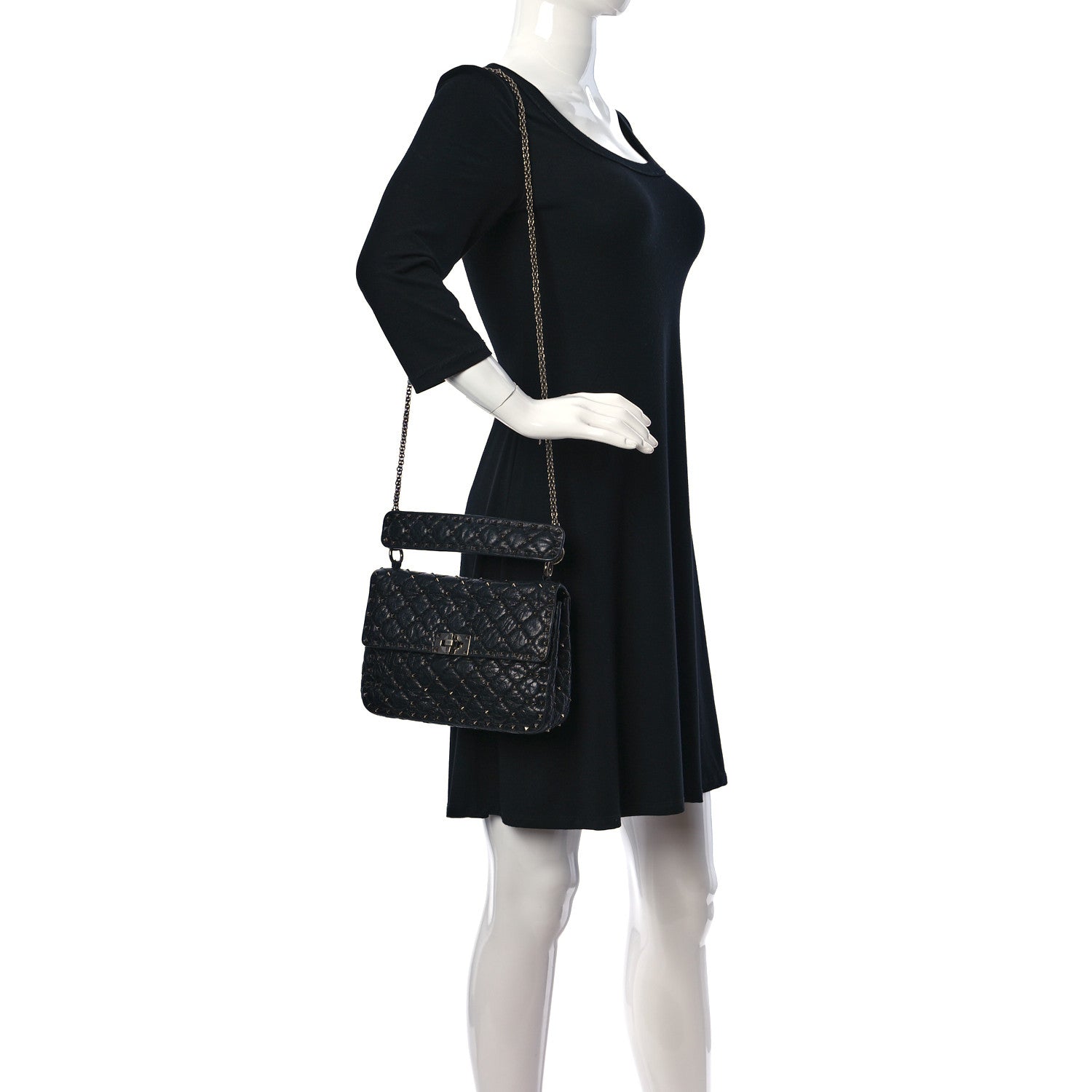 Valentino Garavani Craquele Nappa Medium Rockstud Spike Shoulder Bag Black 2 of 9