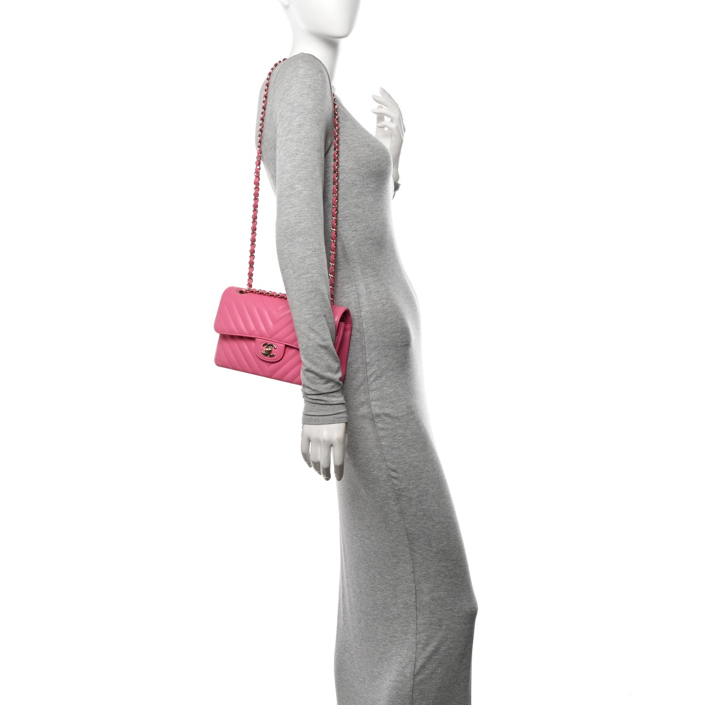 Lambskin Chevron Quilted Small Double Flap Pink