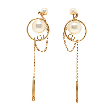 Christian Dior Pearl Tribales Dangle Chain Earrings Gold 1 of 4