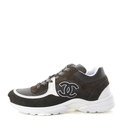 Chanel Fabric Calfskin Suede CC Womens Sneakers 39 Dark Green 1 of 6