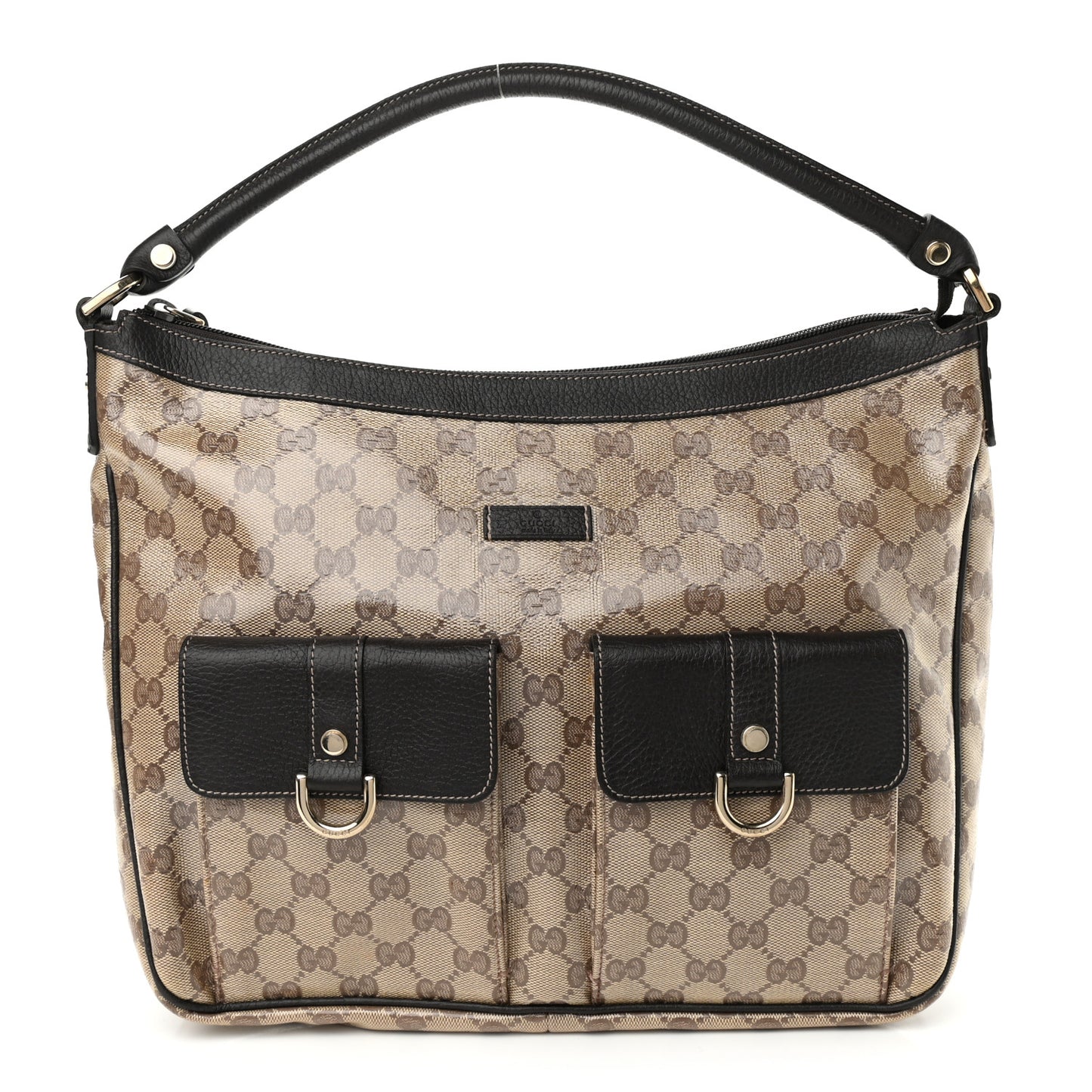 Crystal Monogram Medium Abbey Pocket Hobo Tote Dark Brown