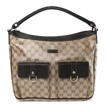 Gucci Crystal Monogram Medium Abbey Pocket Hobo Tote Dark Brown 1 of 10