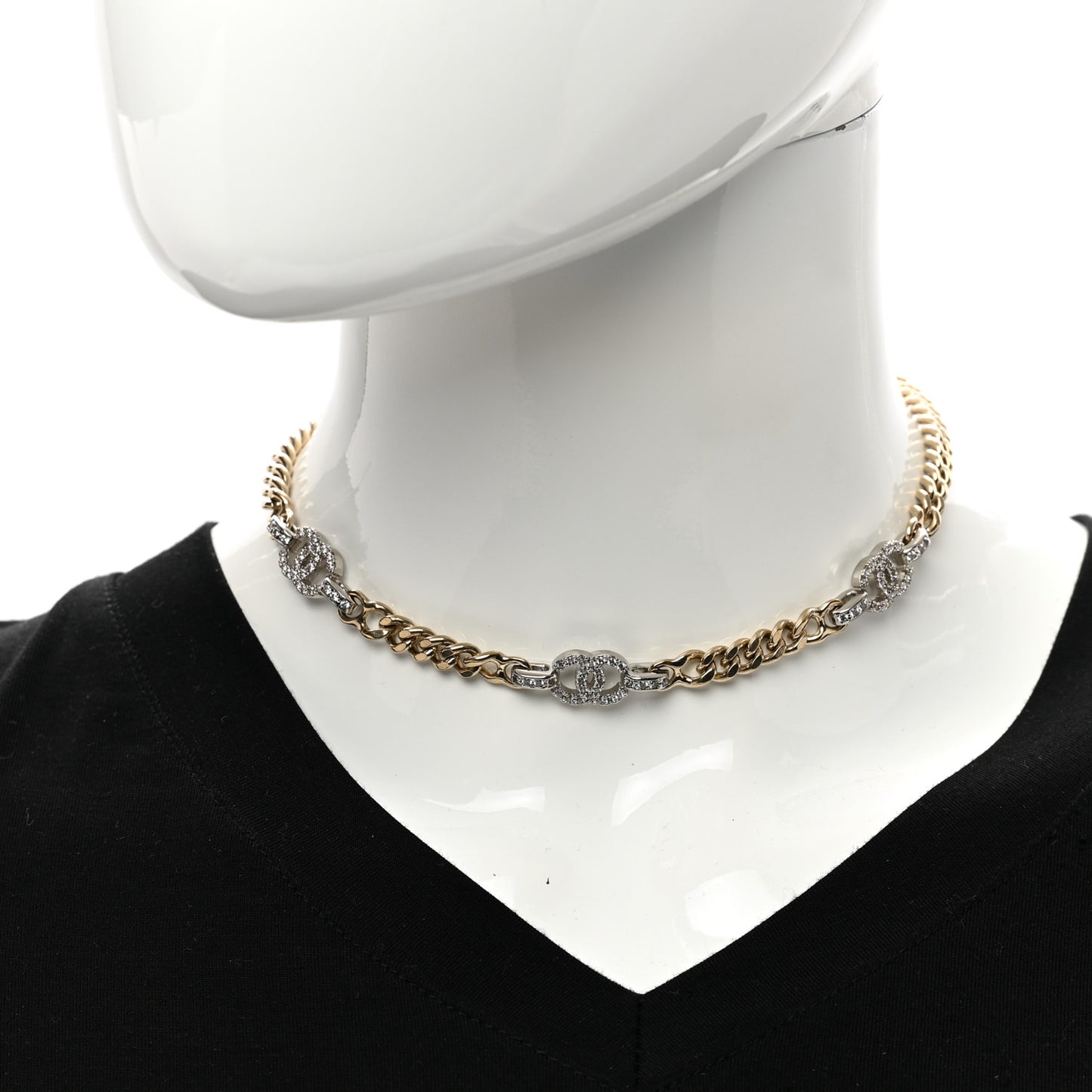 Crystal CC Chain Links Choker Necklace Gold