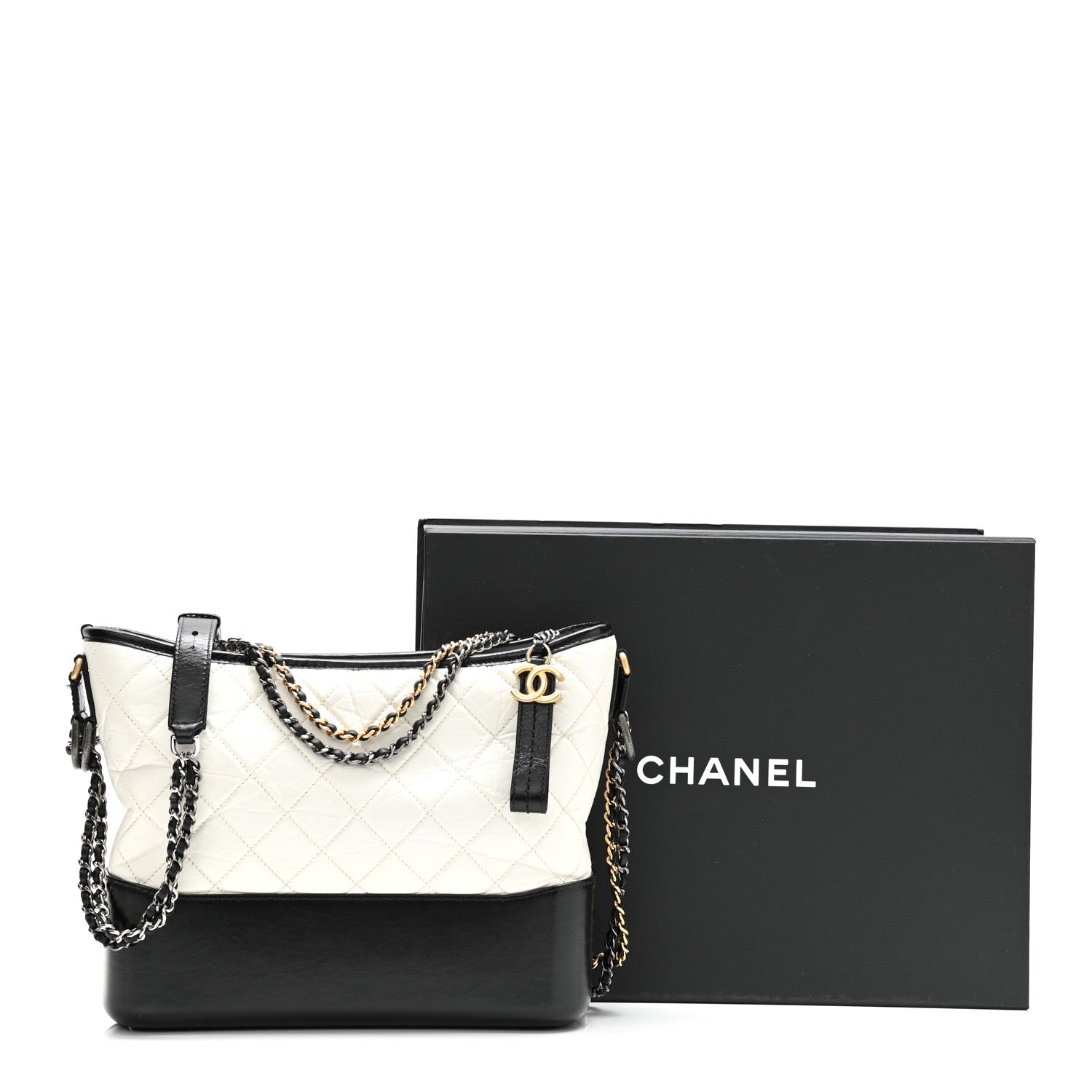 Chanel Aged Calfskin Quilted Medium Gabrielle Hobo Black White 21 of 21