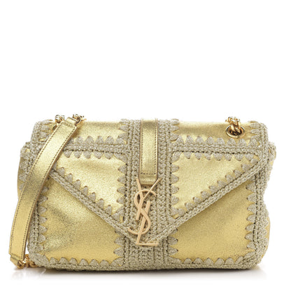 Saint Laurent Metallic Calfskin Macrame Medium College Monogram Satchel Gold 1 of 11