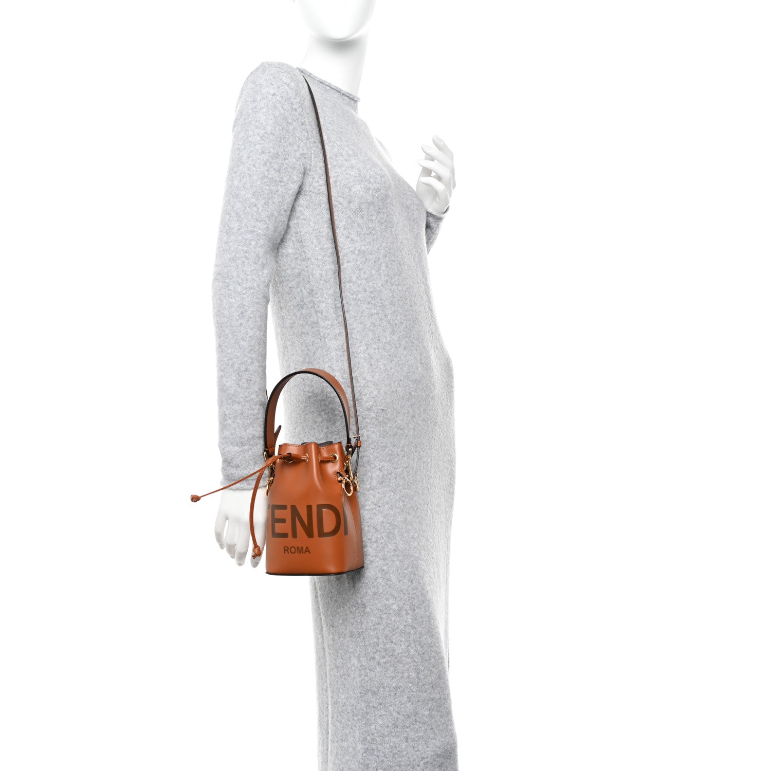 Fendi Vitello King F is Fendi Logo Embossed Mini Mon Tresor Bucket Bag Cuoio 2 of 10