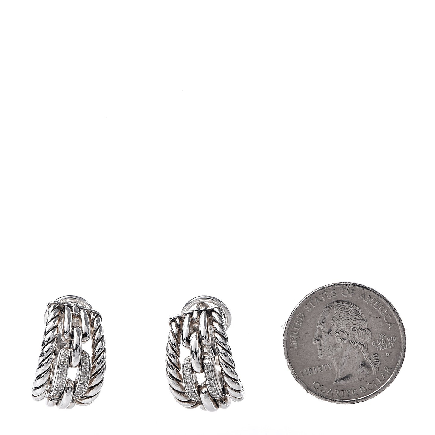Sterling Silver Diamond Wellesley Link Hoop Earrings