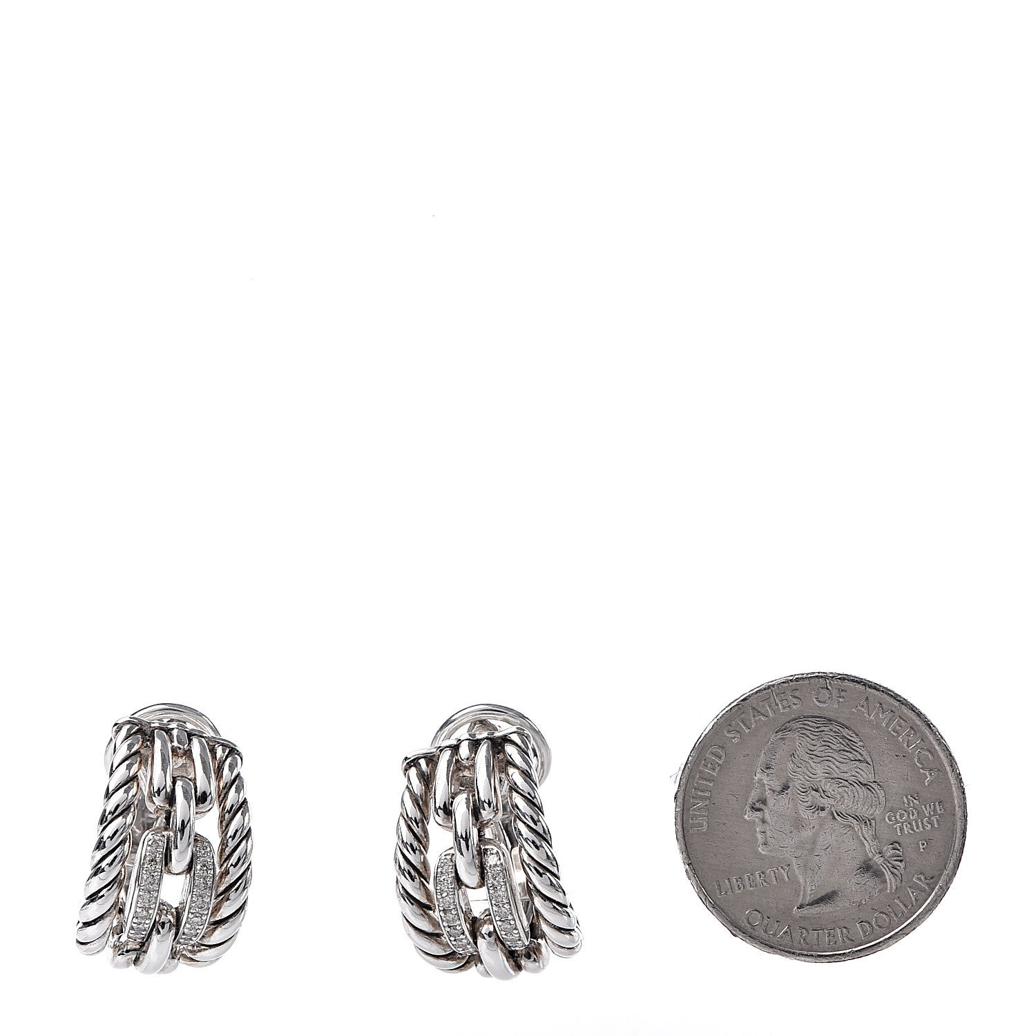 David Yurman Sterling Silver Diamond Wellesley Link Hoop Earrings 2 of 4