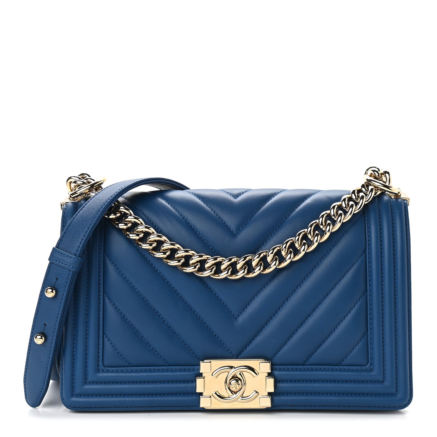Calfskin Chevron Quilted Medium Boy Flap Bright Blue