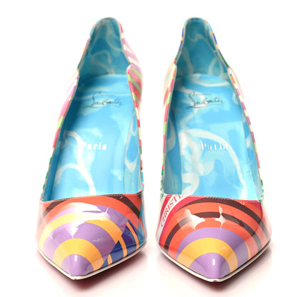 Christian Louboutin Patent Striped Grand Bain Swimming Pool Hot Chick 100 Pumps 38.5 Multicolor Lin Blue White 2 of 9