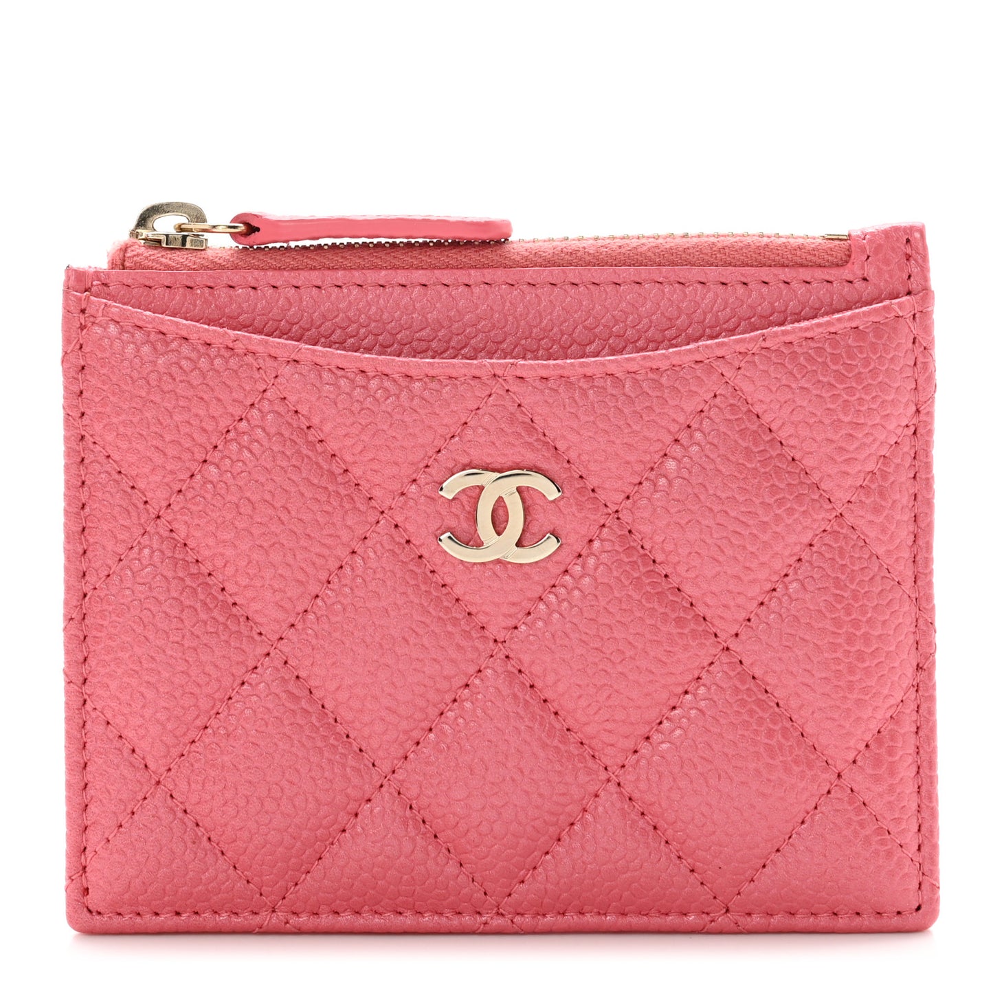 Metallic Caviar Quilted CC Zip Card Holder Pink