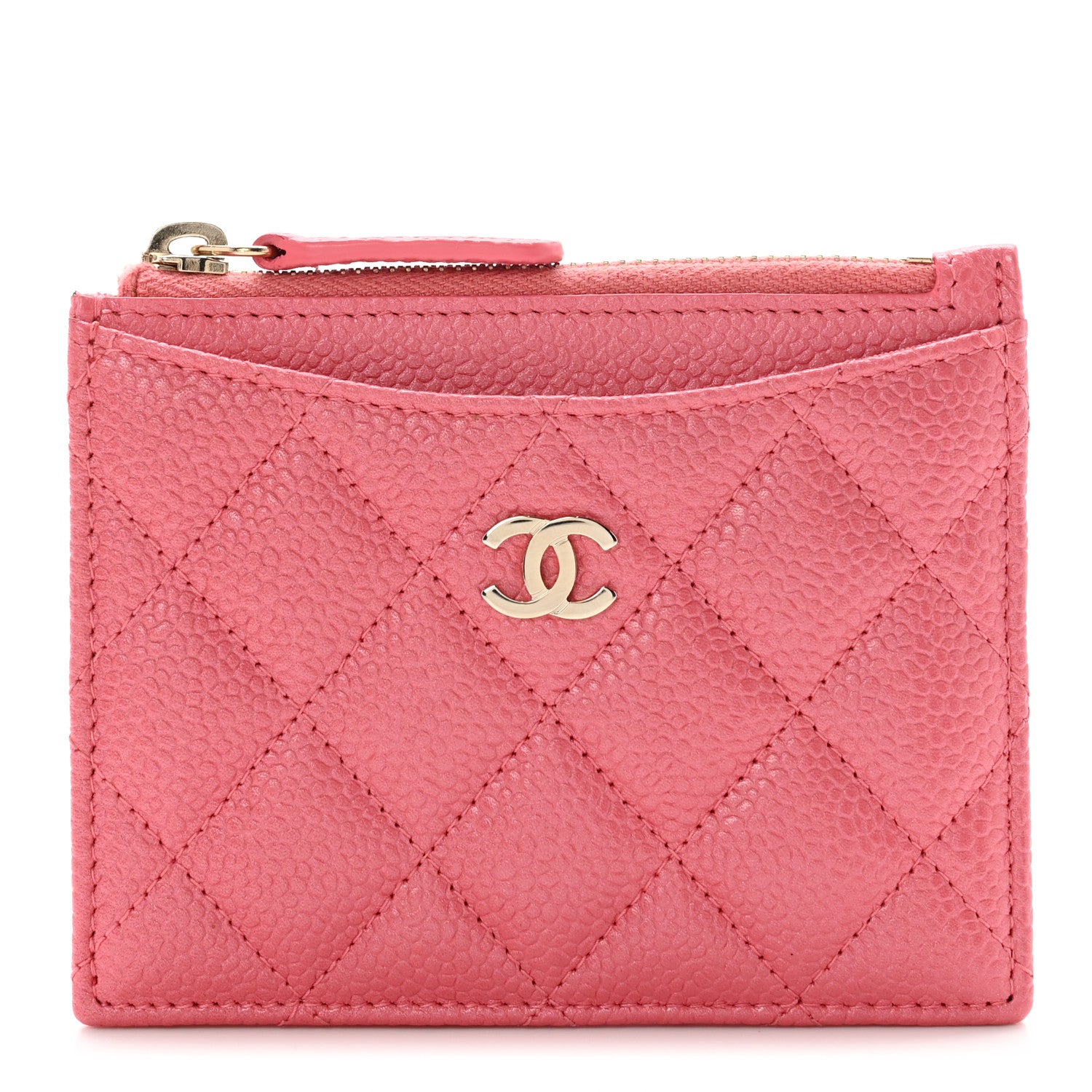 Chanel Metallic Caviar Quilted CC Zip Card Holder Pink 1 of 7