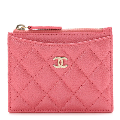 Chanel Metallic Caviar Quilted CC Zip Card Holder Pink 1 of 7