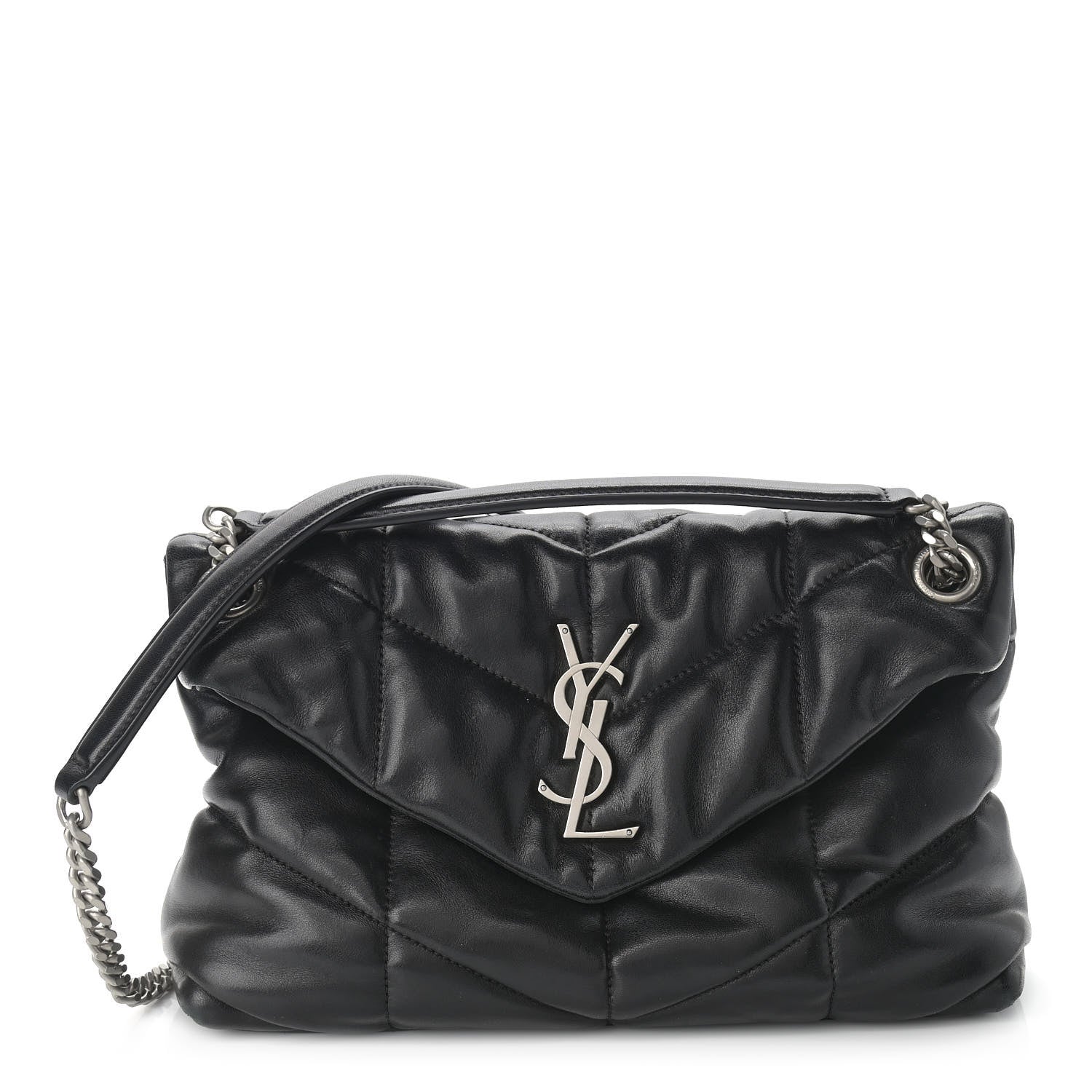 Saint Laurent Lambskin Quilted Small Loulou Puffer Monogram Chain Satchel Black 1 of 9