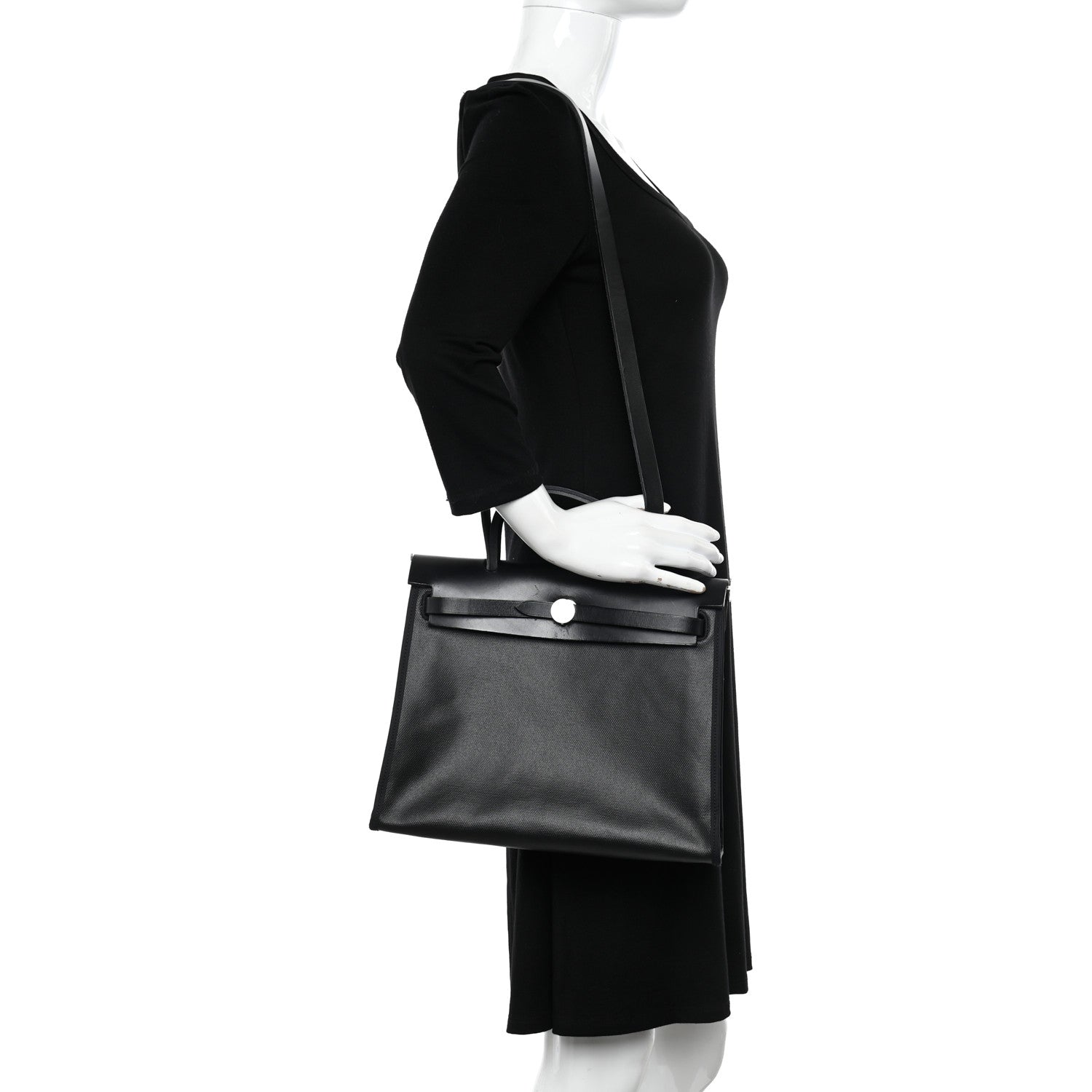 Hermes Toile H Berline Vache Hunter Herbag Zip PM 31 Black Ecru 2 of 13