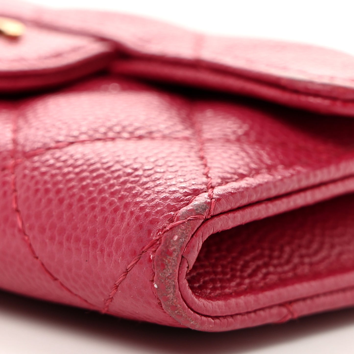Caviar Quilted Flap Card Holder Wallet Dark Pink