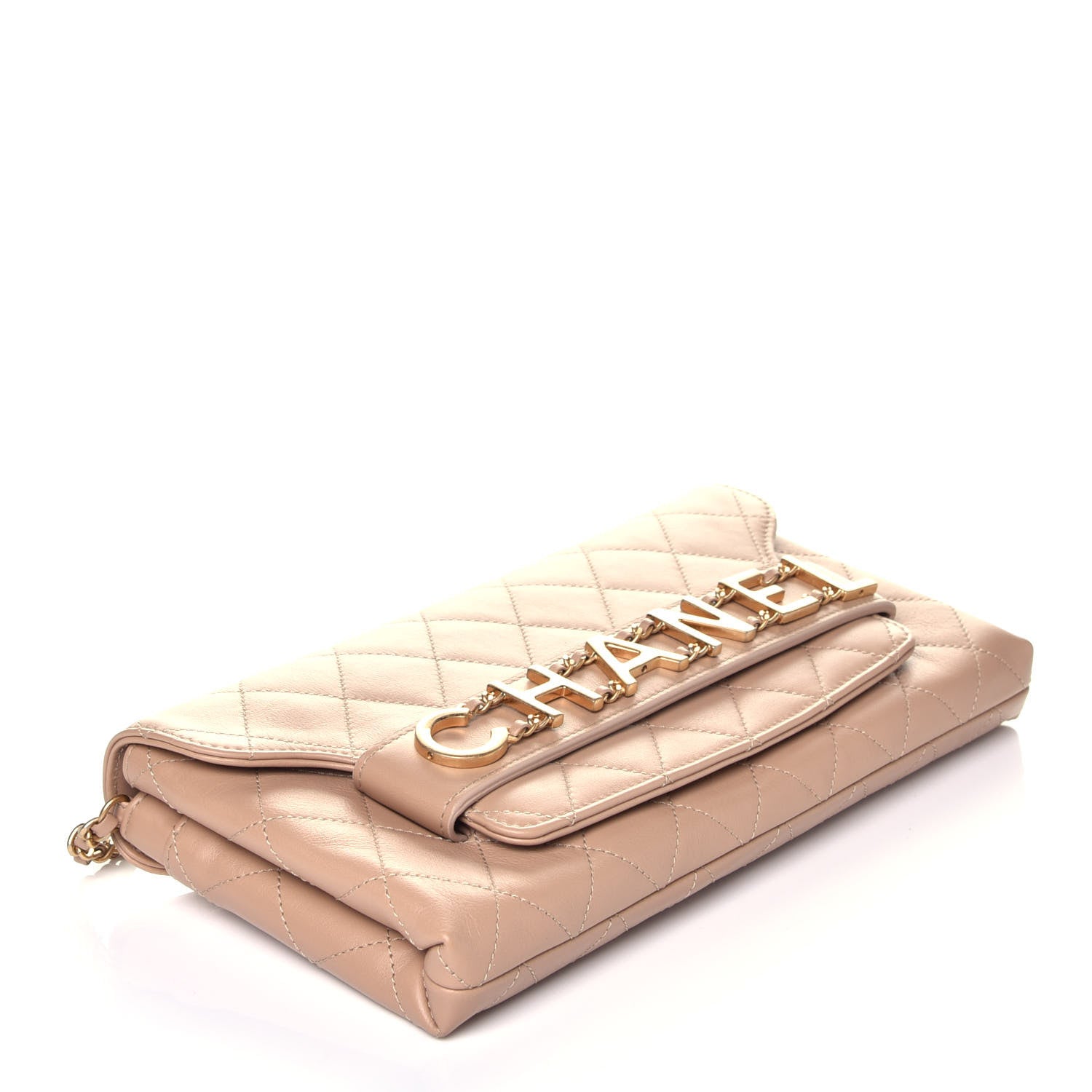 Chanel Calfskin Quilted Enchained Clutch Beige 4 of 9
