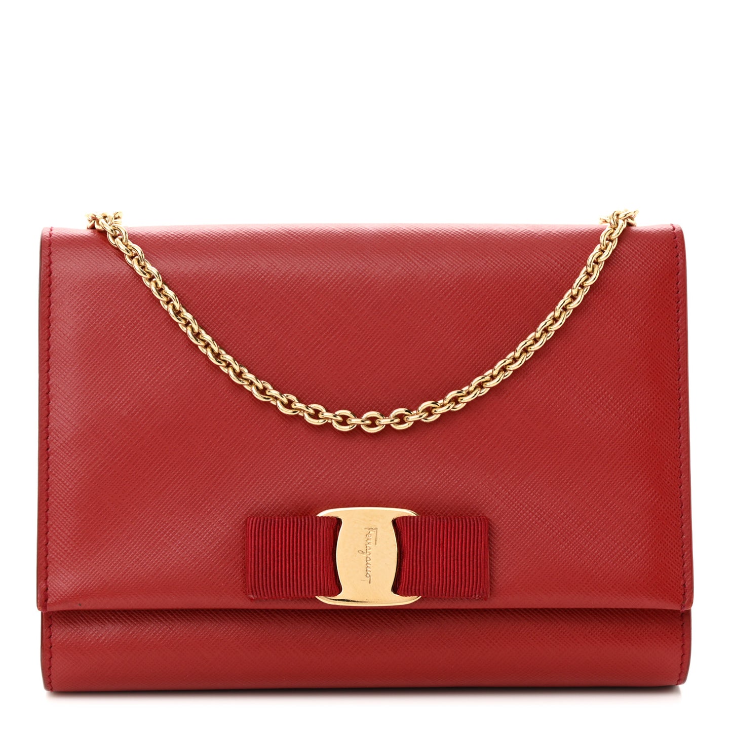 Hammered Calfskin Mini Miss Vara Bow Chain Bag Rosso