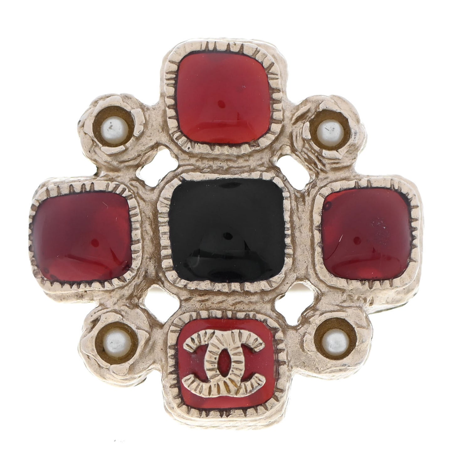 Gripoix Pearl Maltese Cross CC Ring 5 Red Gold
