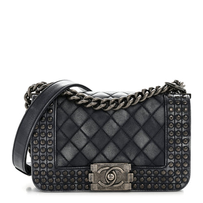 Chanel Faded Calfskin Quilted Small Studded Boy Flap Navy 1 of 13