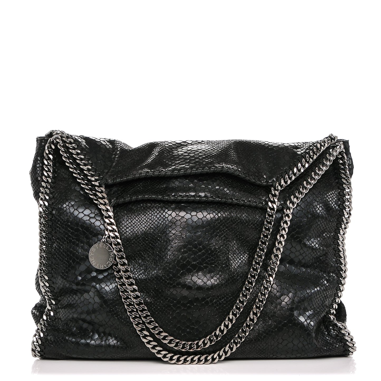 Metallic Faux Snakeskin Big Falabella Black