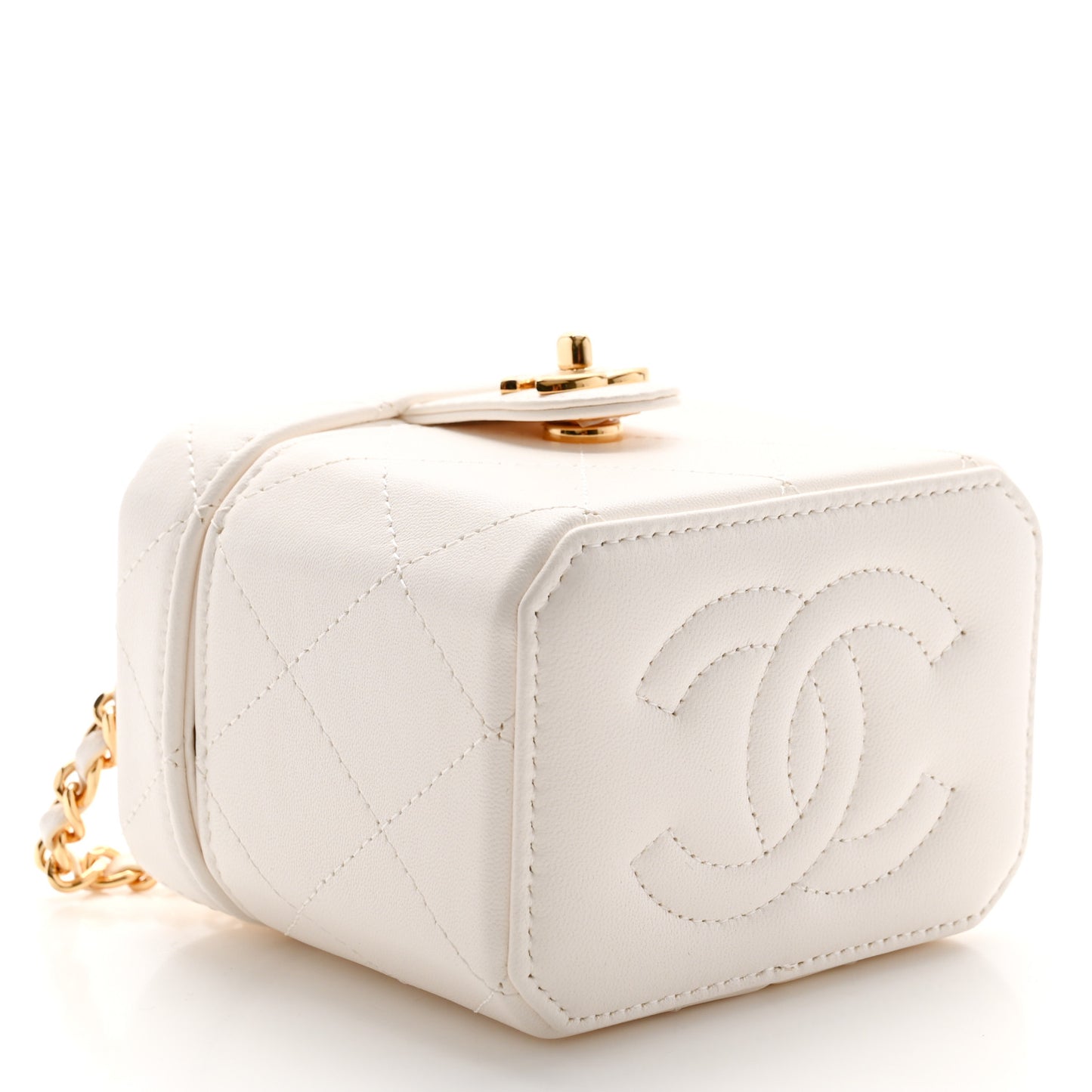 Lambskin Quilted Vanity Clutch With Chain White