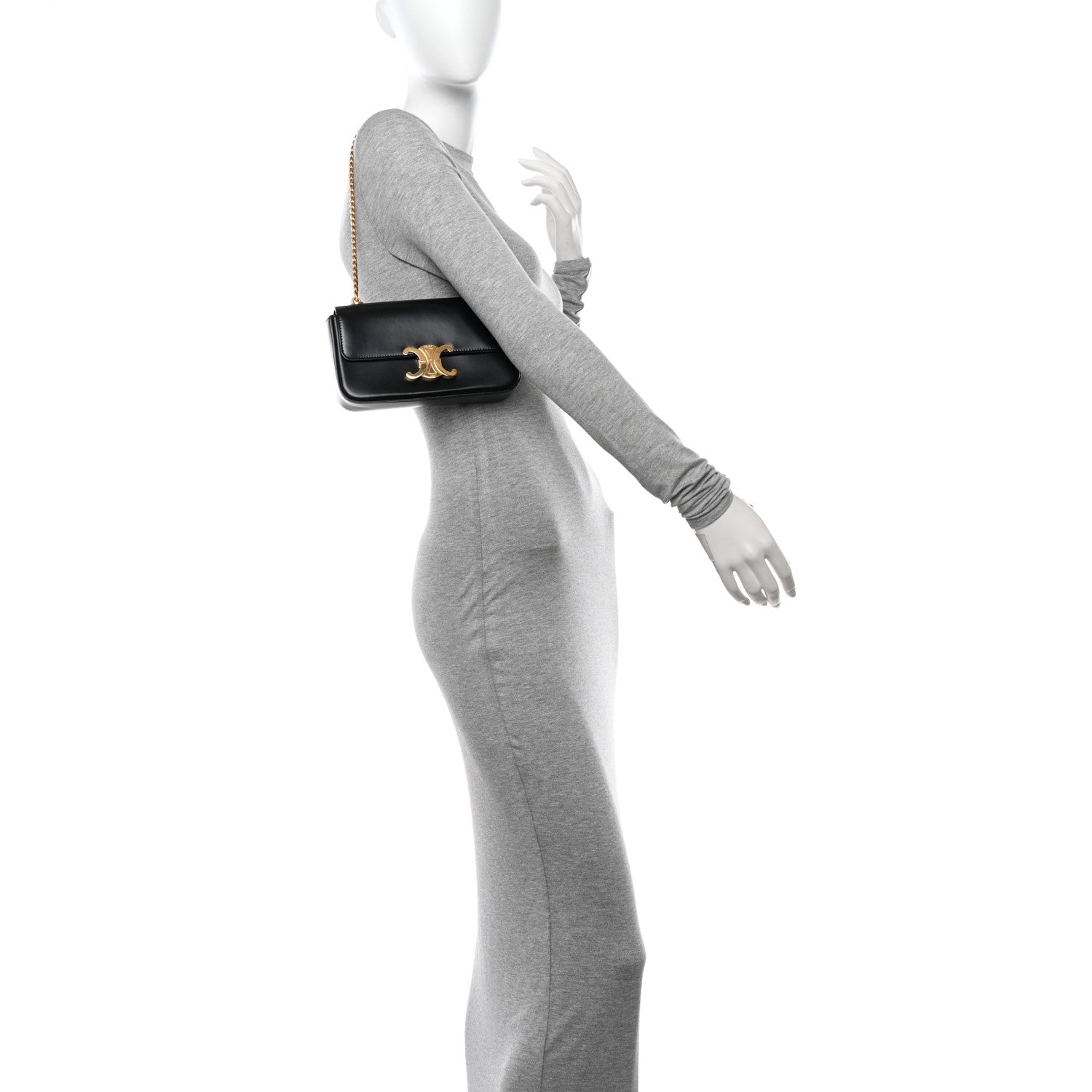 Celine Shiny Calfskin Triomphe Chain Shoulder Bag Black 2 of 9