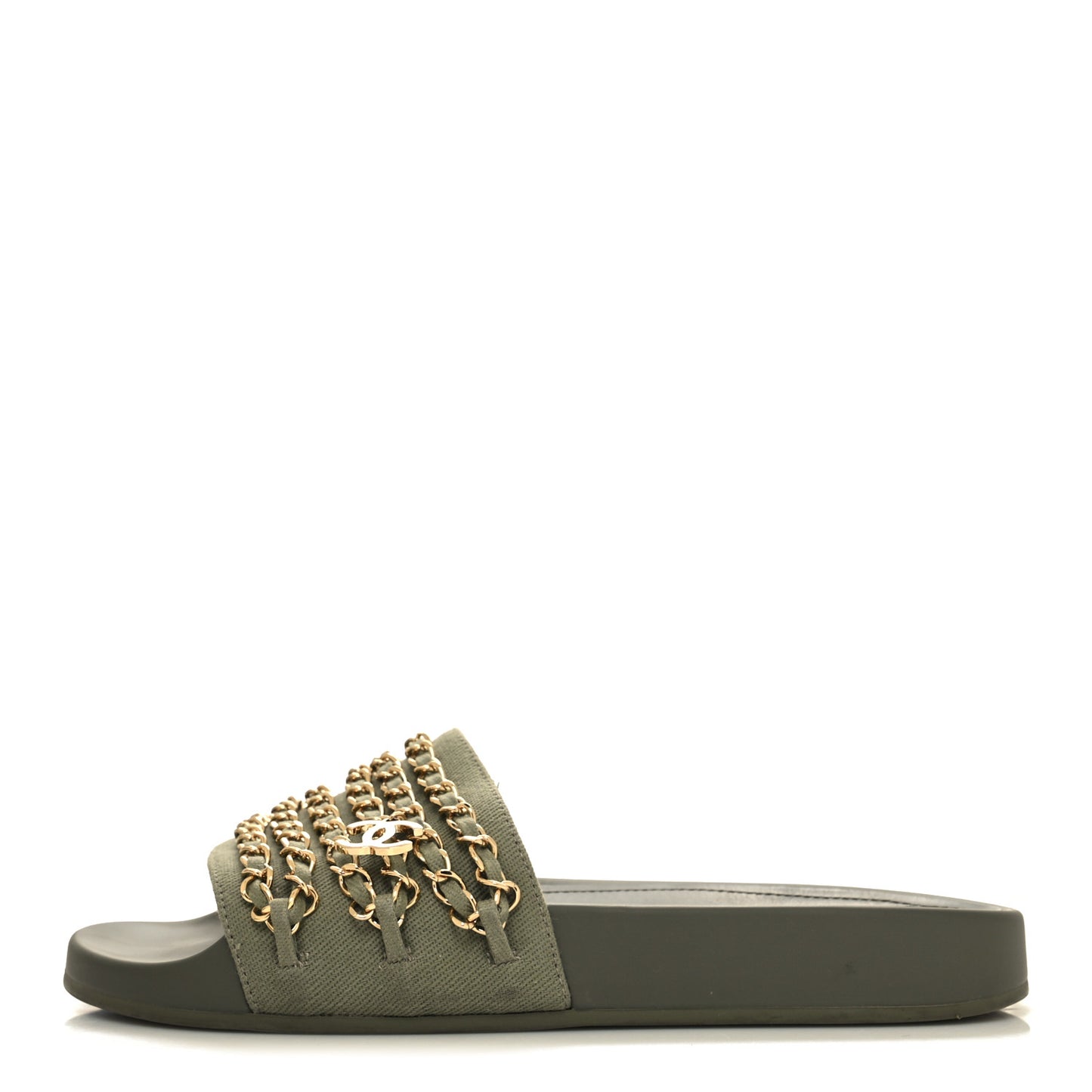 Canvas Chain Flat Sandals 37 Khaki
